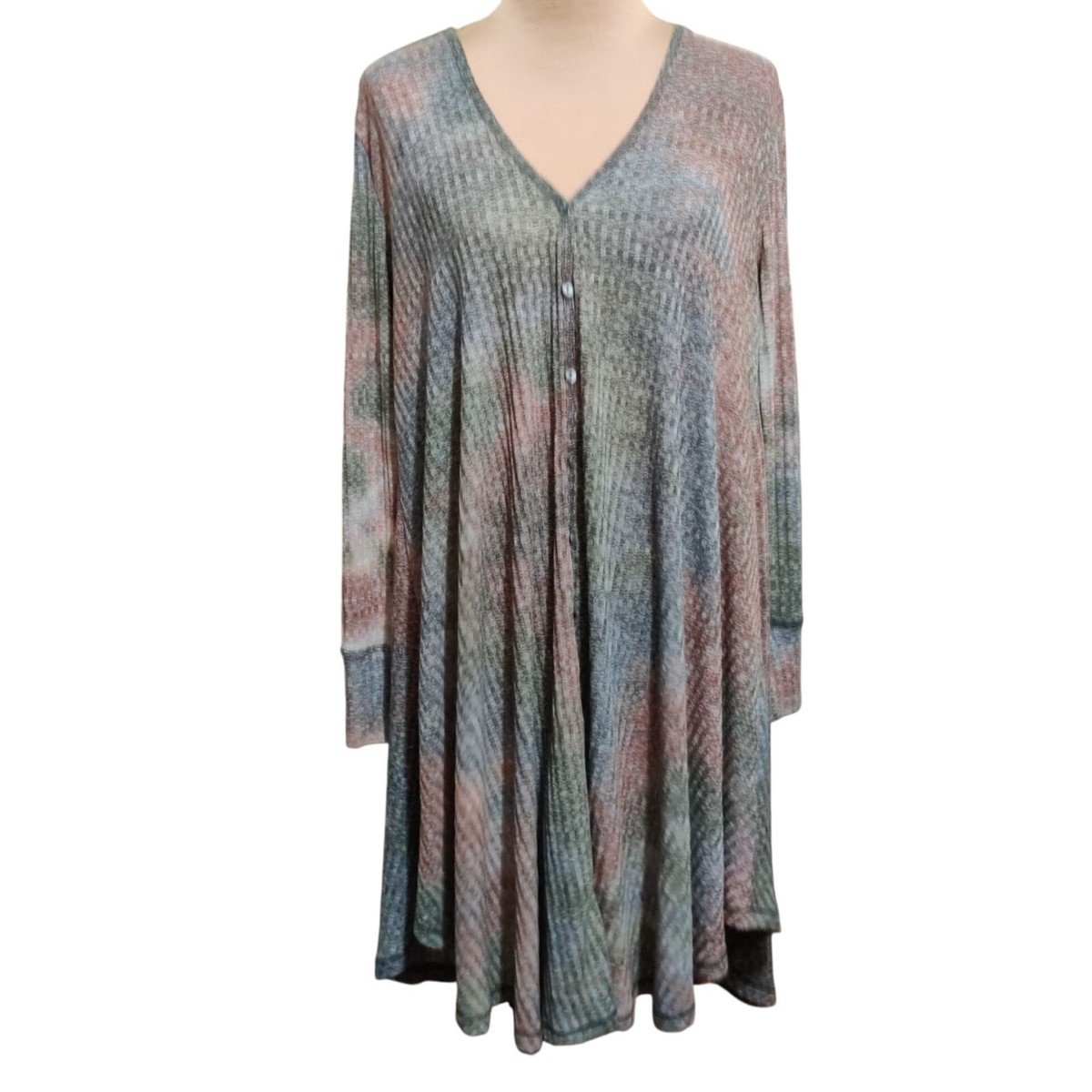 knit tie dye dress Very J S Oversized Ribbed Midi Tunic Button Front Long Sleeve Dye maxi dress