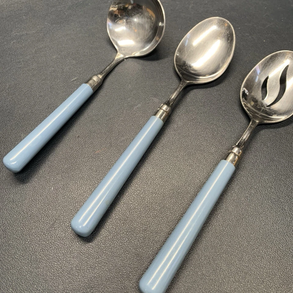 Vintage Serving Spoon Lot  Slot Spoon Ladle Stanley Robert’s Korea Blue Handles - Image 3 of 4