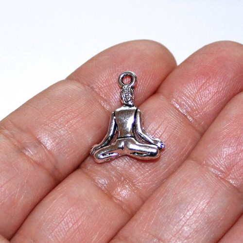 Yoga Lotus Position Charms Antique Silver Tone 2sided (10 charms in one lot) R - Picture 2 of 2