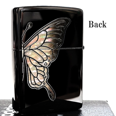 Zippo Lighter Slim Blue Butterfly Shell White Etching 2 Sided
