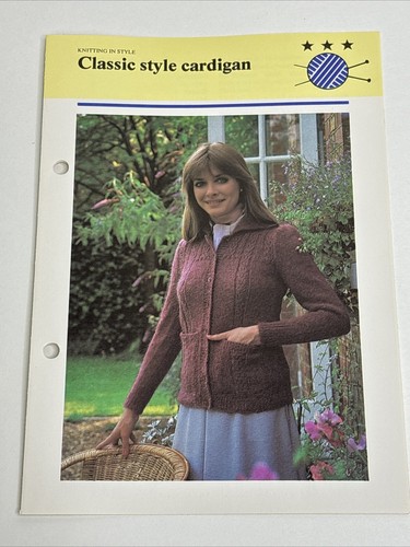 Classic Style Cardigan Women's Knitting Pattern Card