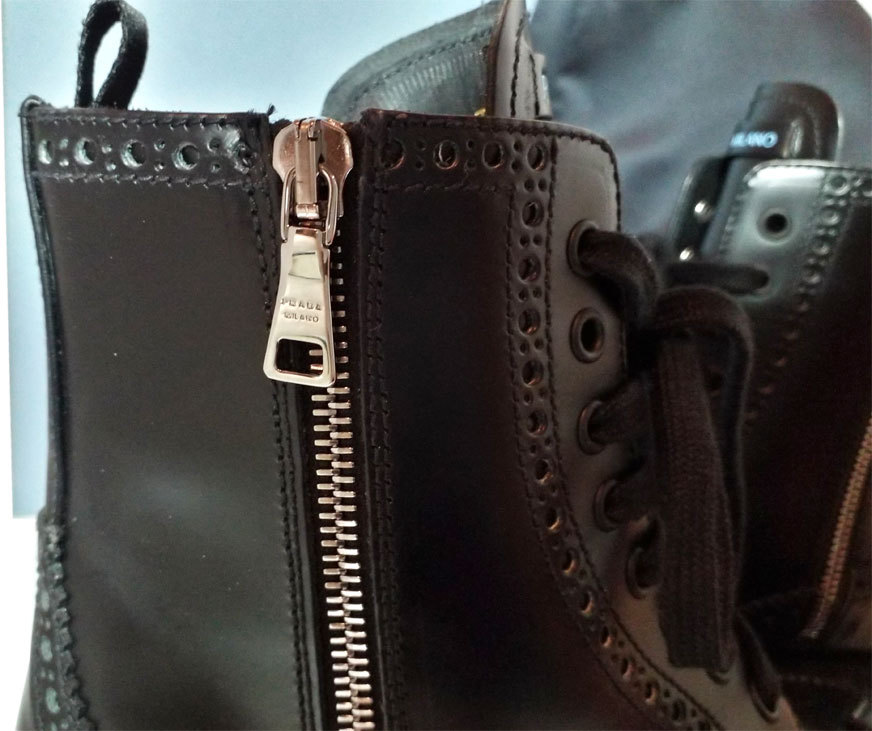 Prada Negro Zapato Oxford Cuero Cremallera Cremallera Cremallera Combate botas Estilo Motero Moto f813cd Prada Negro Zapato Oxford Cuero Cremallera Cremallera Cremallera Combate botas Estilo Motero Moto f813cd