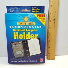 NOS 1999 DAY-TIMER Black LEATHER Palm Pilot PDA Zipper Planner Organizer Holder