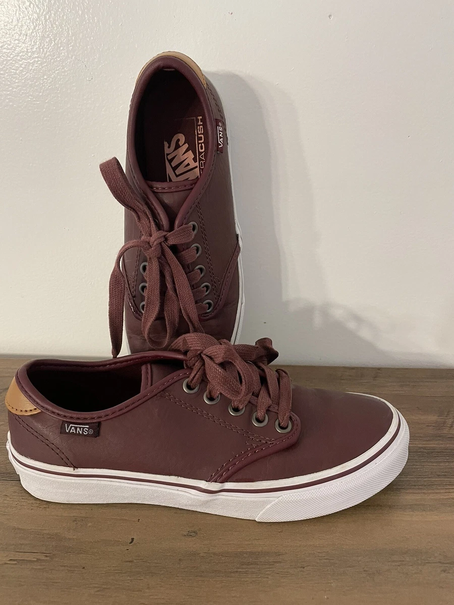 Vans Camden Deluxe Womens Burgundy Maroon Leather Sneakers Shoes