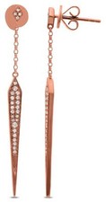 LONG .21CT DIAMOND 14KT ROSE GOLD 3D ELONGATED KITE SHAPE GEOMETRICAL EARRINGS