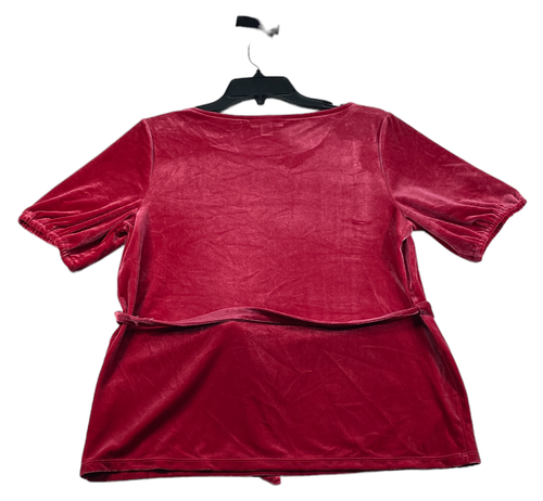 Charter Club Velvet Blouse Womens Size Small Red Short Sleeve Tied Waist New - Picture 2 of 7
