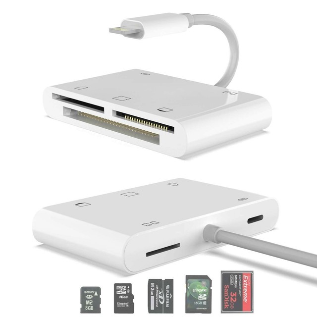 6 In 1 Sd Tf Sdhc Cf Xd M2 Card Reader Charging Adapter For Iphone