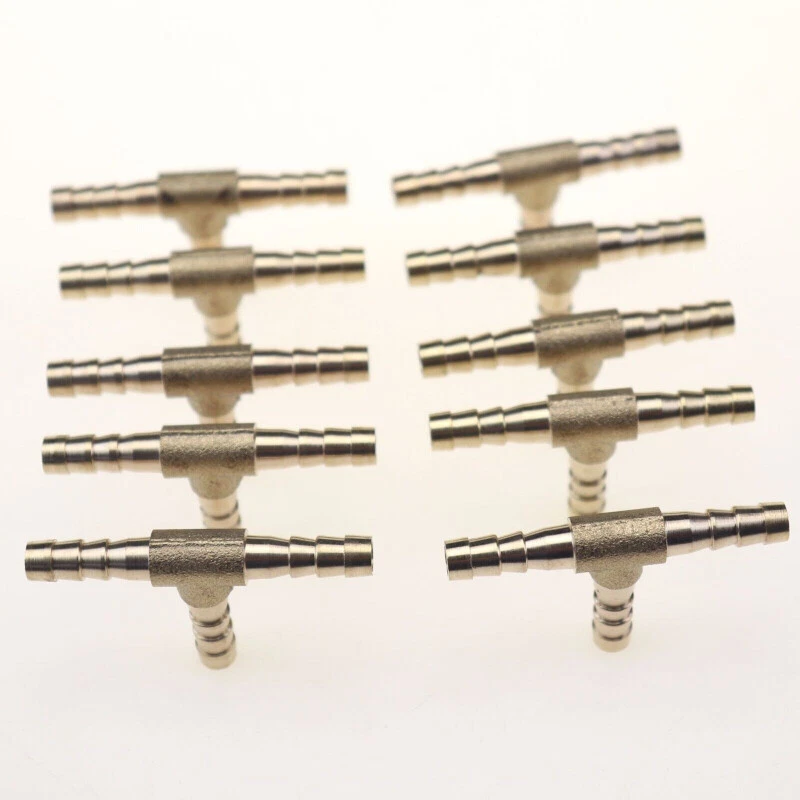 10pcs Brass Hose Barb Fitting Pipe Tubing Fuel Water Gas Tee3 Way 1/4"6mm - Image 2 of 3