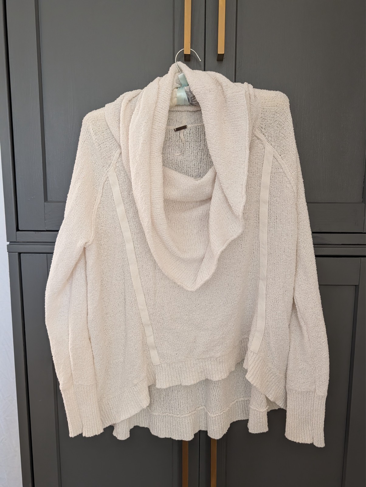 Free People Womens Cowl Neck Sheer Sweater Cream Size Medium