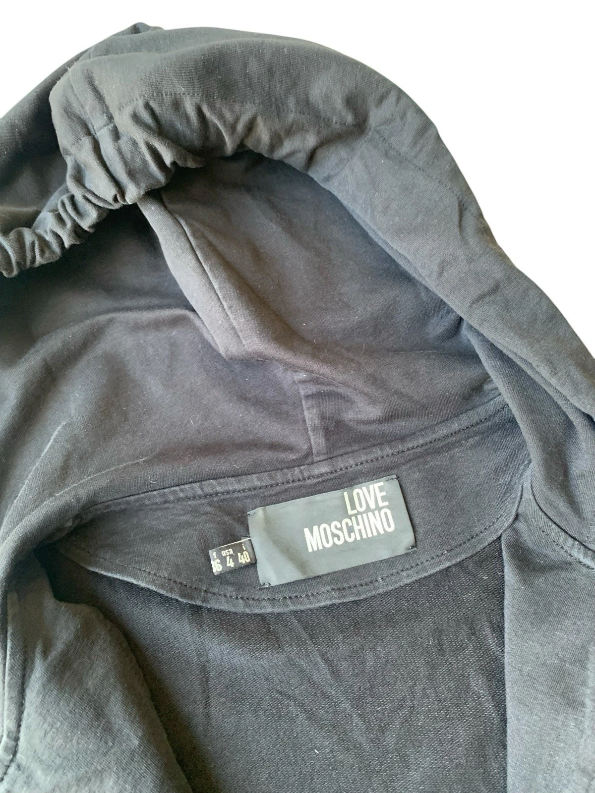 Abito Vintage Love Moschino Felpa con Cappuccio Uk8 Nero Oversize Zip Up Designer