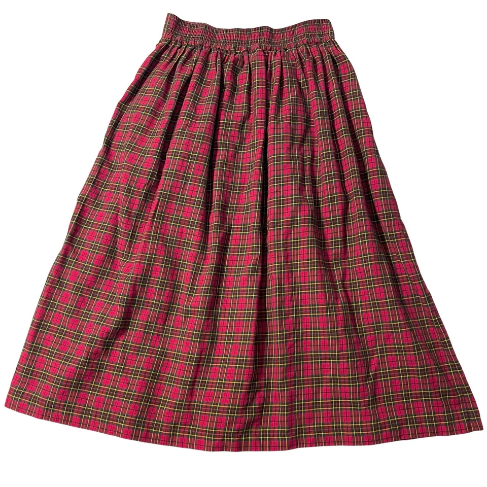 De Colección Karen Scott Falda MED Rojo Tartán Franela Cuadros Botón Vacaciones Festivo Acogedor Foto 2 de 4