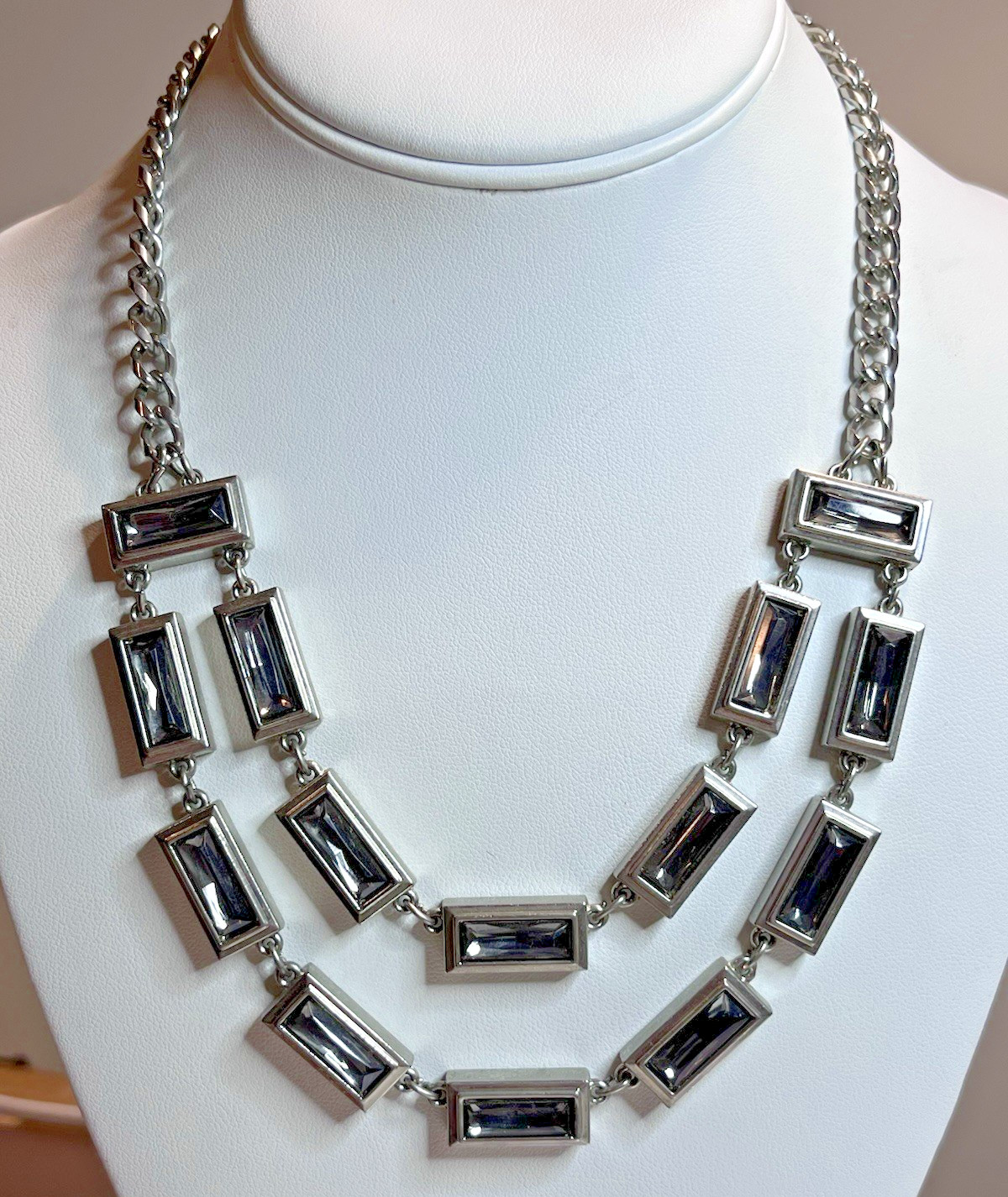 WHBM Double Strand Silver Bars Statement Necklace - image 1