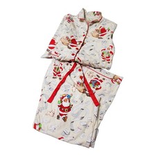 Nick Nora Vtg Santa List Letters Puppies Christmas Flannel Pajama Set XL 2 Pc