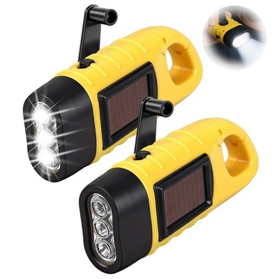 2 Stück Aufzieh-Taschenlampe, superhelle LED-Handkurbel & Solargelb 