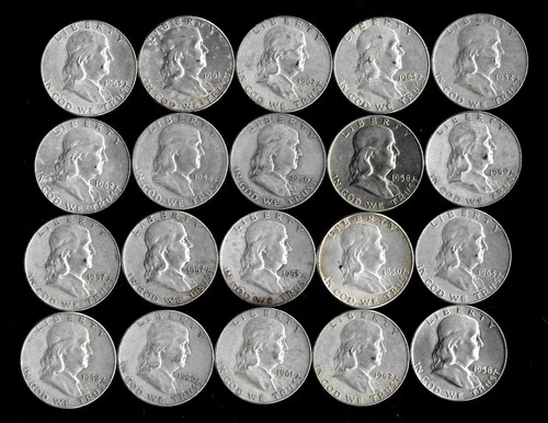 Franklin Half Dollar Roll (20 Coins)  90% Silver (1950-63) Lot D70