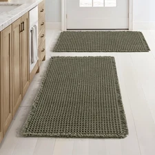 Set of 2 Christmas Waffle Bathroom Rugs, Super Absorbent Non Slip Bath Rugs, ...