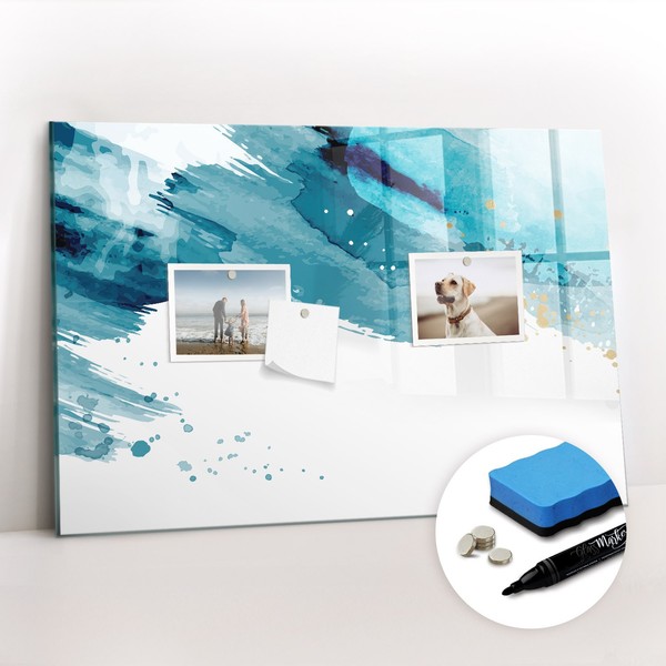 Glas Magnettafel Pinnwand Mit Marker Schwamm Magneten Pinselstriche 60X40 Cm-image