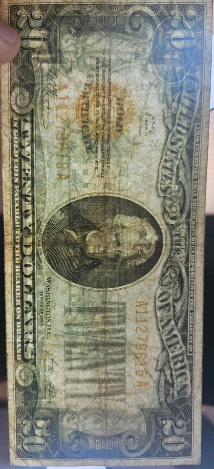 1928 $20 Gold Certificate FR2402 VF Very Fine Note Bill Problem Free Example - Image 3 of 3