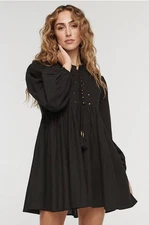 TIGERLILY Black Joella Tyalah Black Babydoll Quilted Embroidered Smock Dress 8