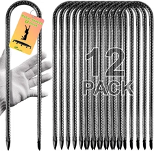 Heavy-Duty 12-Inch Rebar Stakes - 12 Pack Metal Ground Anchors for Trampolines a