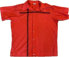 Vintage 1970s King Louie Red/Black Chain Stitch Rockabilly Bowling Shirt XL