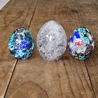 3 Vintage Murano Glass Eggs Millefiori Bullicante Italy MCM Art Paperweights