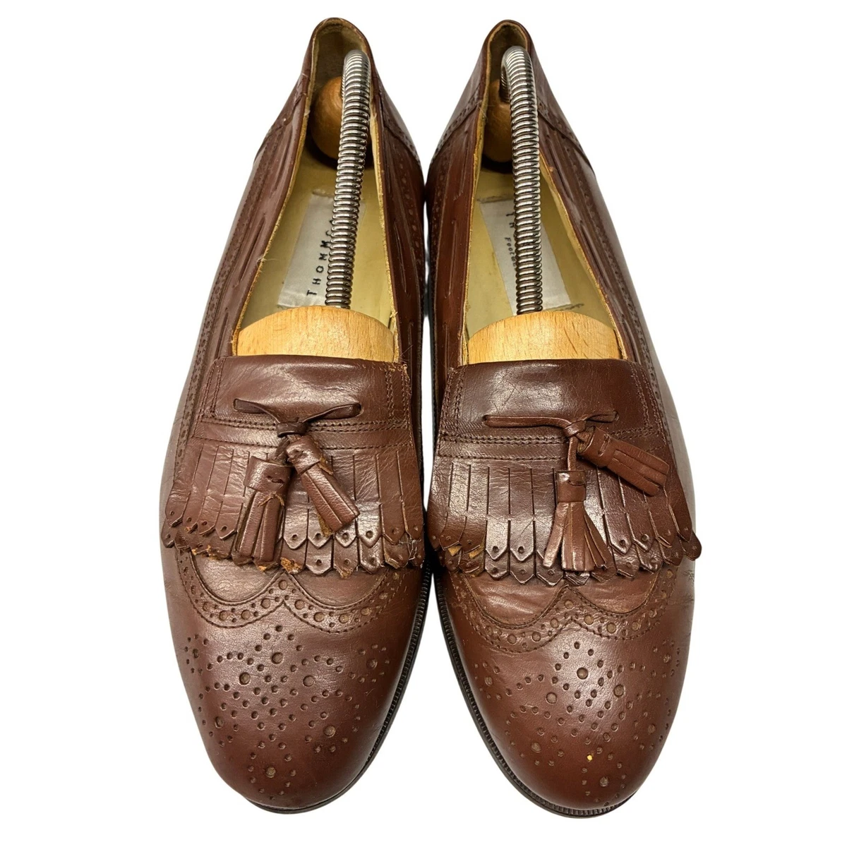 Thom McAn Mens Brown Leather Woven Tassel Loafers Shoes Size 8.5 With Shoe Trees Thom McAn Men main image 2