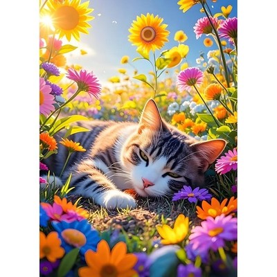 Schlafende Katze Diamond Painting Kits für Anfänger Erwachsene, 5D DIY Sonnenschein Diamant 
