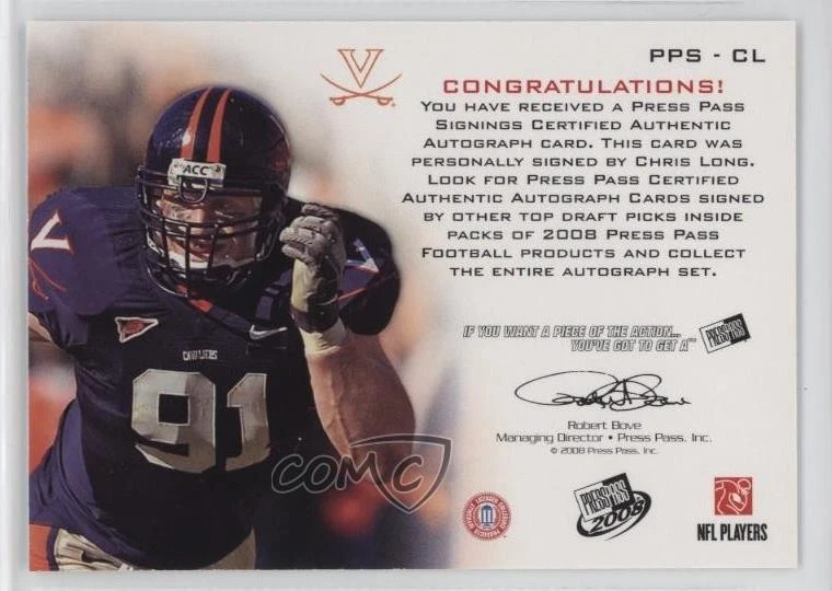 2008 Press Pass Signings Silver /199 Chris Long #PPS-CL Rookie Auto RC - Image 2 of 2
