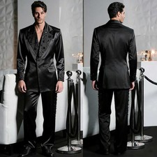 Soft Satin Suits Reguler Fit Double Breasted Diamonds Lapel Jacket for Wedding