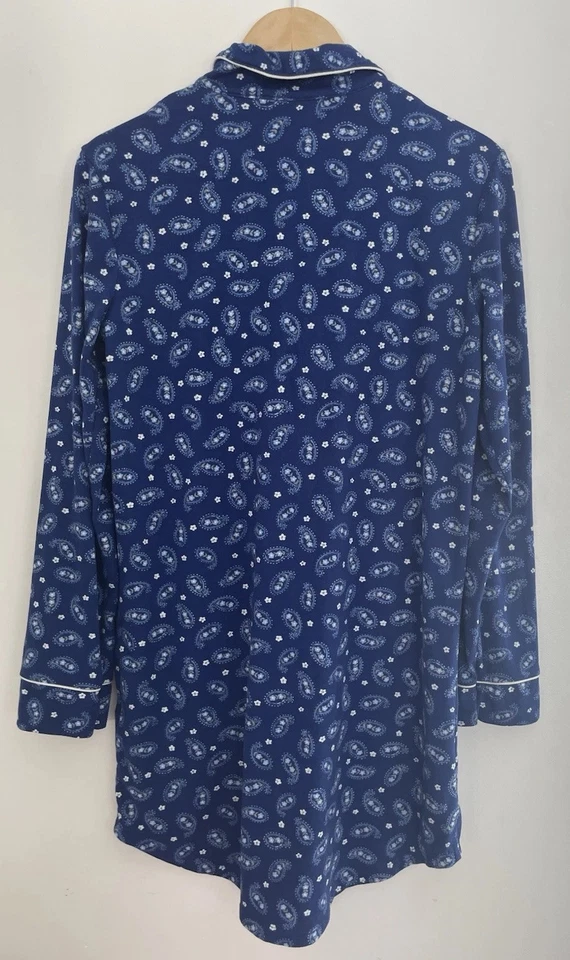 Camisa para dormir Charter Club para mujer de cachemira con botones completos con muescas delanteras azul XS Foto 4 de 4