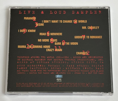 Ozzy Osbourne ‎– Live & Loud Sampler (CD, Epic Associated, ZSK