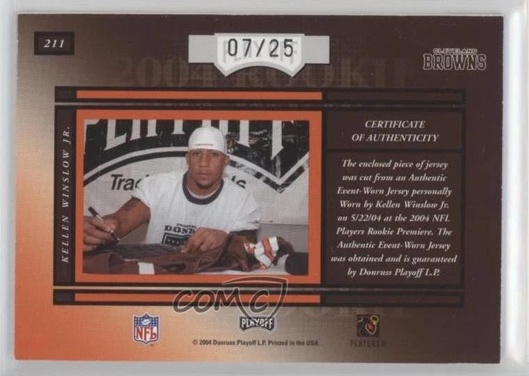 2004 Playoff Honors Rookie Gems Xs /25 Kellen Winslow Jr #211 Rookie RC - Image 2 of 2