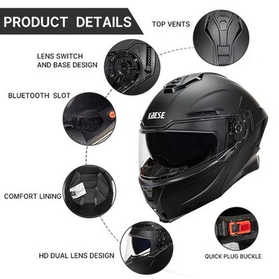 Black Orange Full Face Motorcycle Helmet Modular Flip Up DOT ECE