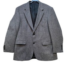 Lands End Mens Classic Fit Wool Blend Herringbone Blazer Pattern Size 42R Gray