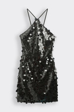 Women's Elegant Cross Front Straps Sequin Lace Backless Mini Evening Dress