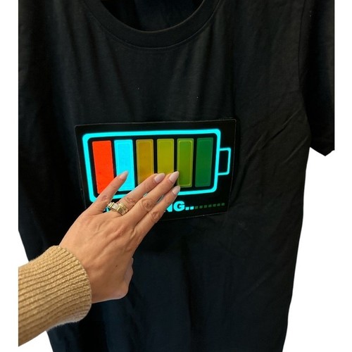 Black Tee Shirt Touch Activated Light Up Rave Shirts Glow in The Dark Youth M - Picture 3 of 6
