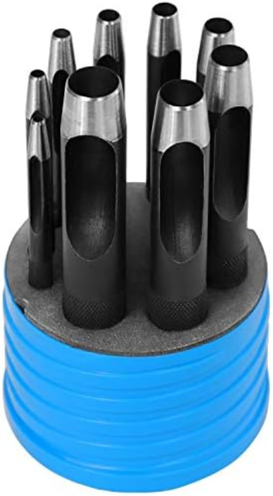 S&R Set Fustelle Punzoni per Bucare Cuoio. 9 Punzoni forati in acciao di alta qu