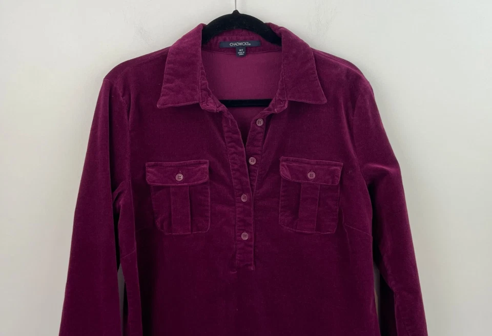 Vestido Camisa Chadwicks 14T Pana Púrpura Elastizado Manga Larga Para Mujer A5-06 Foto 4 de 4