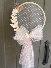 Coccarda ghirlanda bimba fuoriporta fiocco nascita Rosa tulle cuoricini Nome