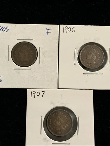 1905 1906 1907 Indian Head Cent Very Good Condition