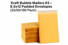 Kraft Bubble Mailers 2   8.5x12 Padded Envelopes 25/50/100 Pack 