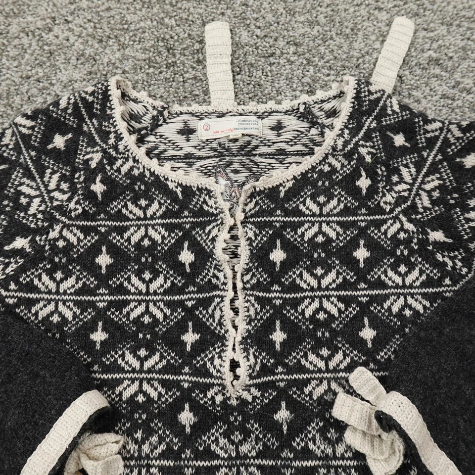 NOVO Suéter Feminino Odd Molly M Preto Nórdico Fair Isle Malha Crochê Anthropologie - Imagem 4 de 4
