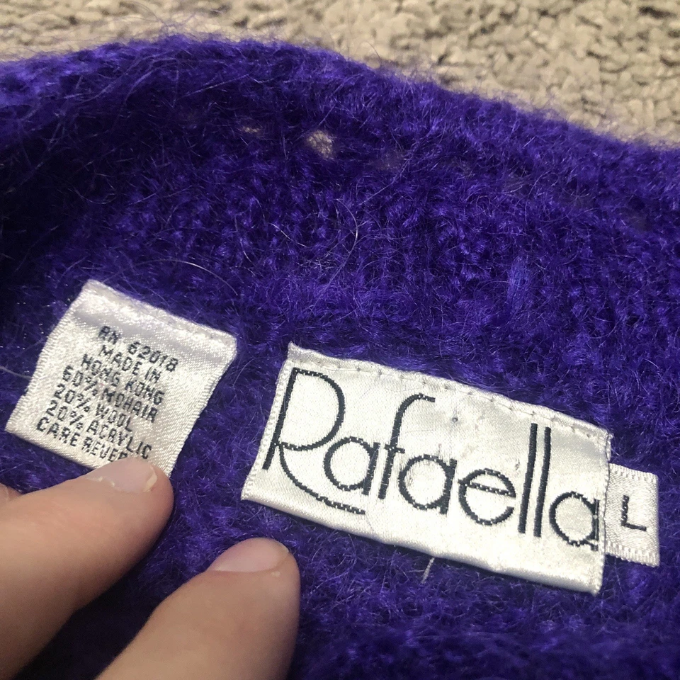 Vintage Rafaella Mohair Wool Sweater Women’s Size L Purple Fuzzy Cottage Core - Image 3 of 4