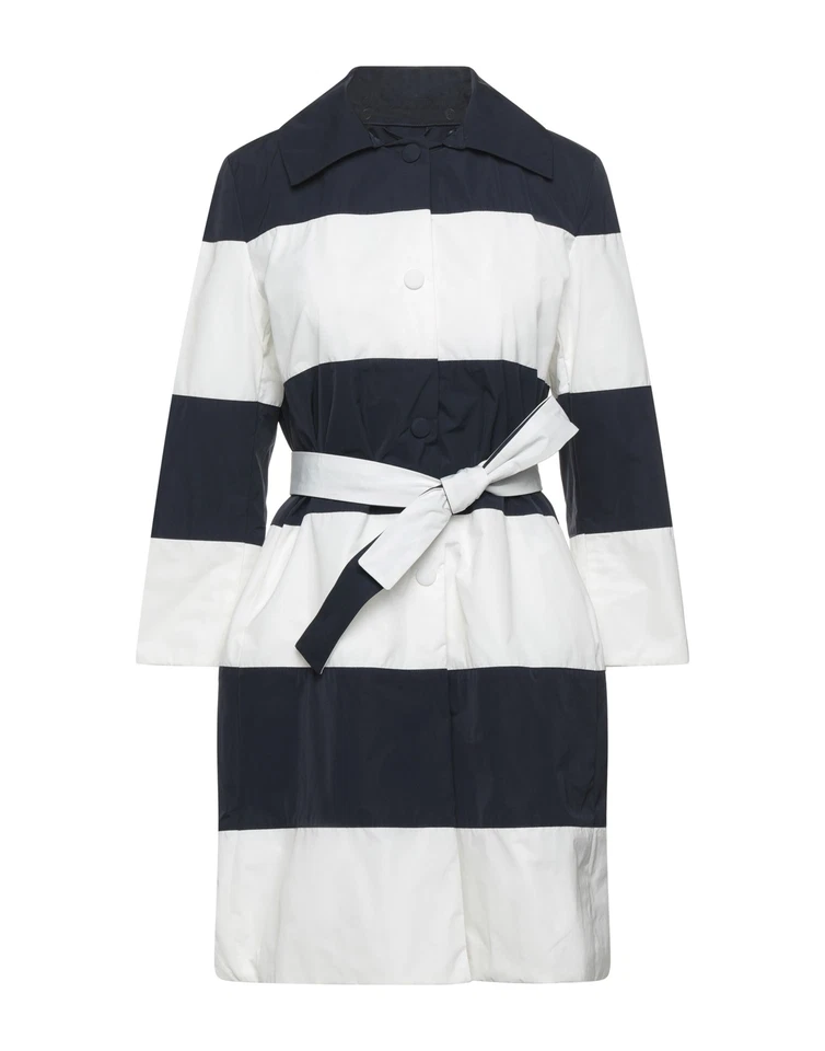 RRP €358 ADD Topcoat IT40 US4 UK8 S Blue Striped Belted Removable Collar - Image 3 of 4