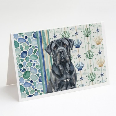 Caroline's Treasures Black Neapolitan Mastiff Sea Glass Greeting Cards Pk 8