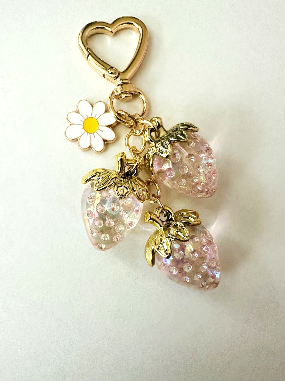 Light Pink Strawberry Bag Charm Keychain, Purse Charm - NEW