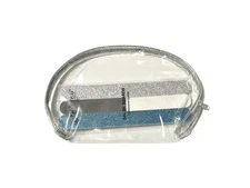 Silver Trim Large Zipper Cosmetic Bag & 3 Pack Blue/Silver Glitter Nail File Set