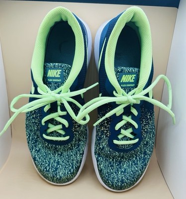 Nike Flex Contact Size 7Y Bright Green And Blue. Clean, Good Condition