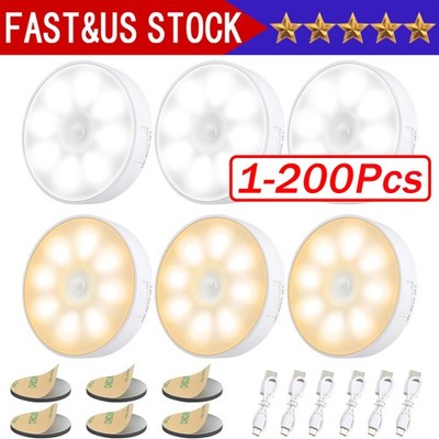 Led Motion Sensor Light USB Rechargeable PIR Wall Cabinet Stair Night Light Lamp
